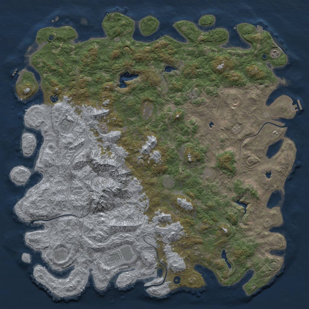 Rust Map: Procedural Map, Size: 6000, Seed: 909505809, 17 Monuments