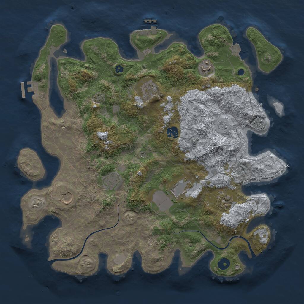 Rust Map: Procedural Map, Size: 3850, Seed: 1205857869, 14 Monuments