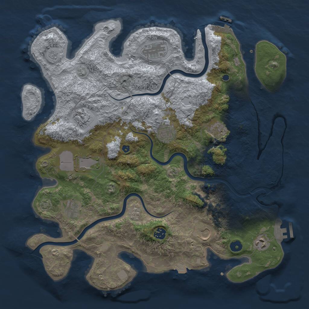 Rust Map: Procedural Map, Size: 3999, Seed: 568734, 16 Monuments