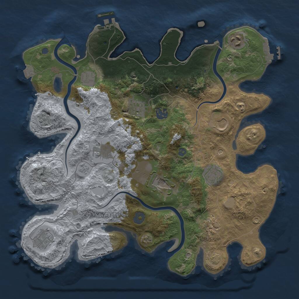 Rust Map: Procedural Map, Size: 3600, Seed: 1222, 18 Monuments