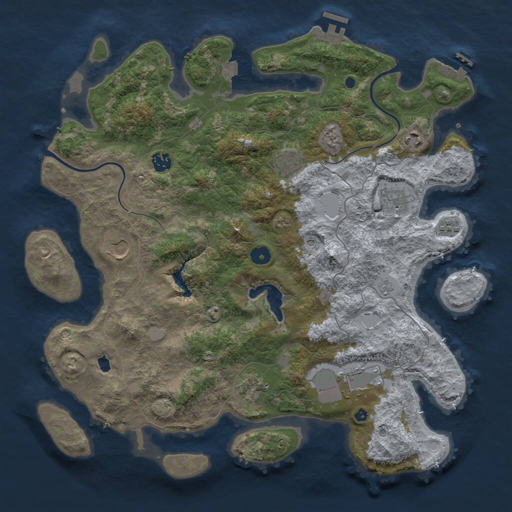 Rust Map: Procedural Map, Size: 4000, Seed: 50007, 14 Monuments