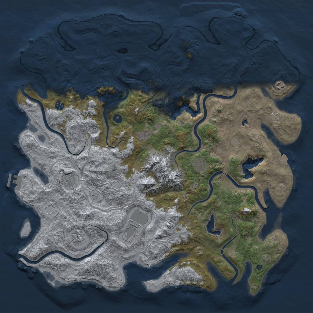 Rust Map: Procedural Map, Size: 5000, Seed: 44445558, 14 Monuments