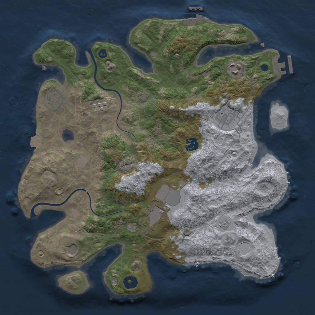 Rust Map: Procedural Map, Size: 3500, Seed: 347218394, 13 Monuments