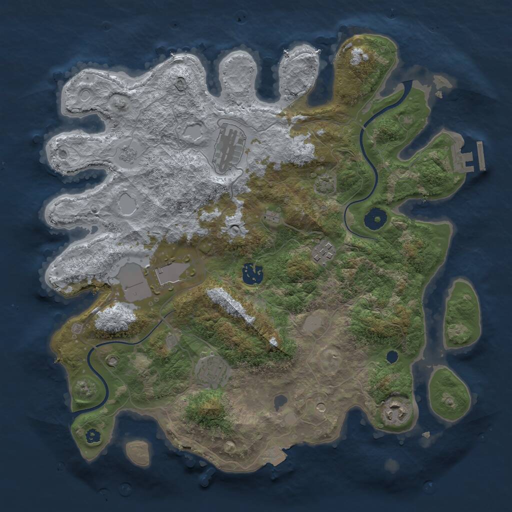 Rust Map: Procedural Map, Size: 3500, Seed: 2042778873, 11 Monuments