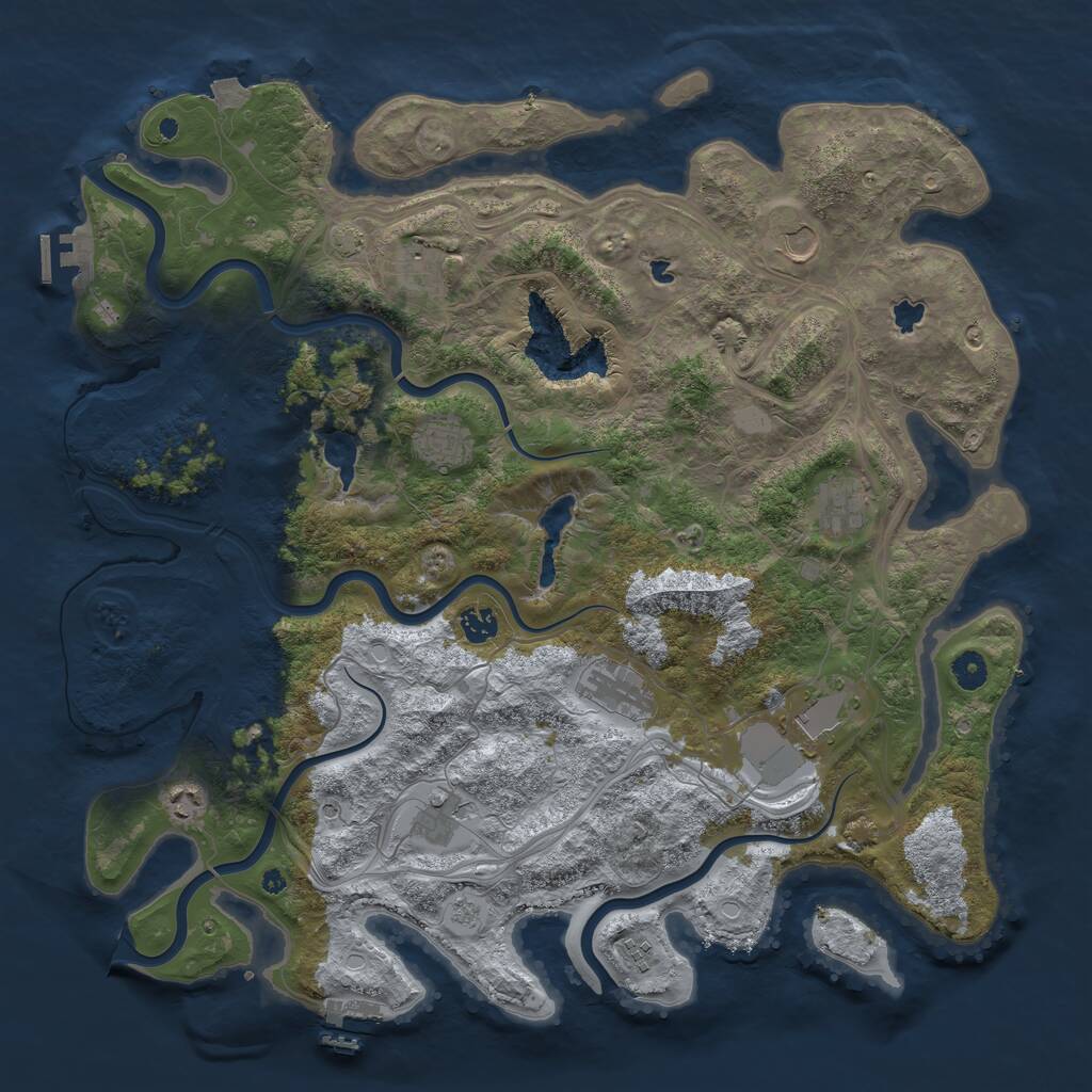 Rust Map: Procedural Map, Size: 4500, Seed: 1085367034, 16 Monuments