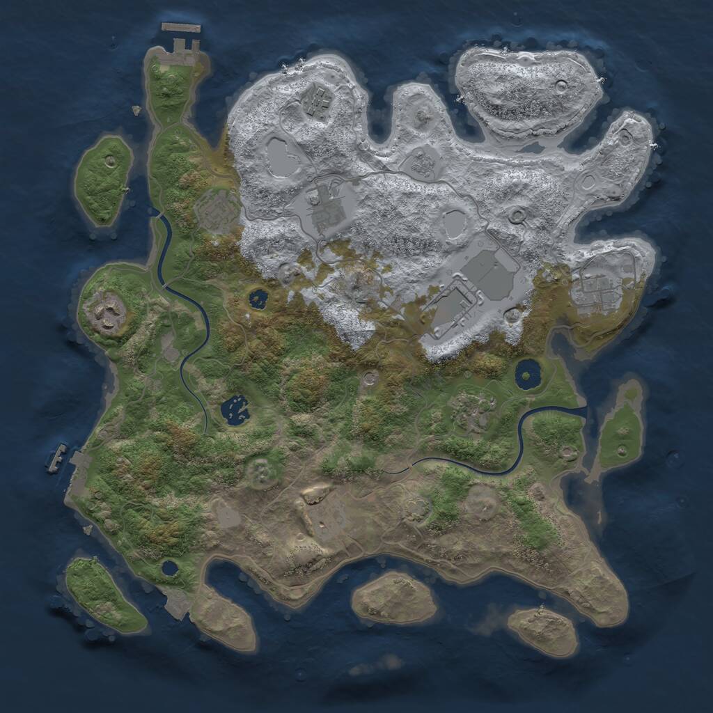 Rust Map: Procedural Map, Size: 3700, Seed: 1446597840, 17 Monuments