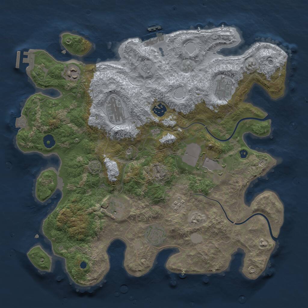 Rust Map: Procedural Map, Size: 3660, Seed: 1, 14 Monuments