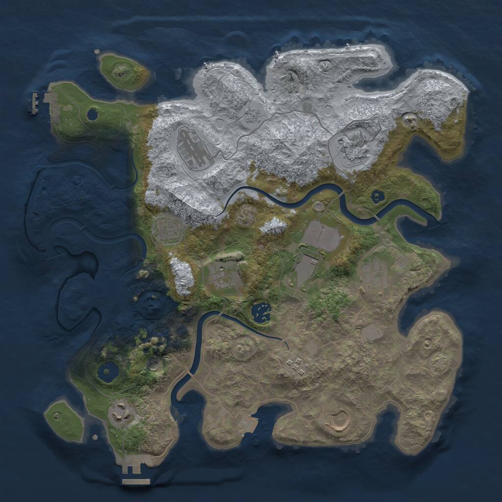 Rust Map: Procedural Map, Size: 3660, Seed: 1, 16 Monuments