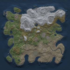 Thumbnail Rust Map: Procedural Map, Size: 3660, Seed: 1, 14 Monuments