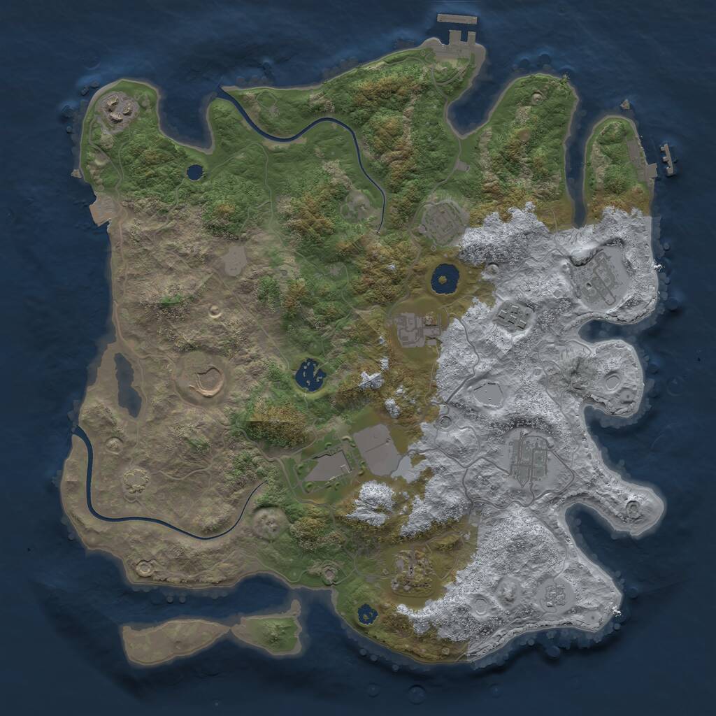 Rust Map: Procedural Map, Size: 3650, Seed: 827352992, 18 Monuments