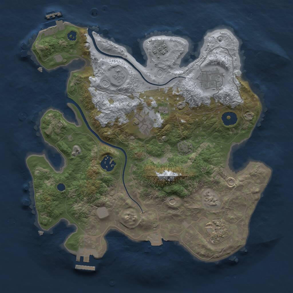 Rust Map: Procedural Map, Size: 3000, Seed: 2093747870, 11 Monuments