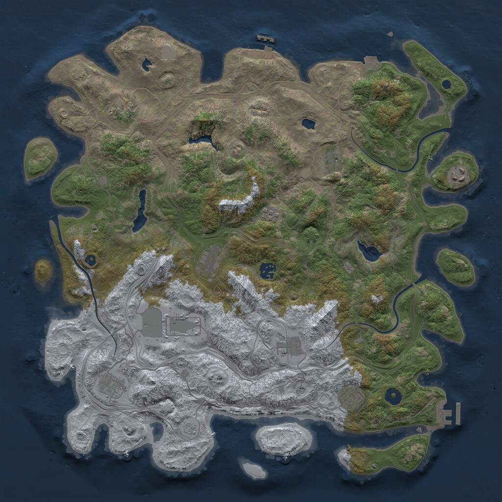 Rust Map: Procedural Map, Size: 4500, Seed: 1085087512, 16 Monuments