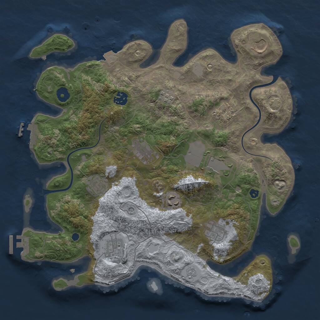 Rust Map: Procedural Map, Size: 3500, Seed: 1281320296, 16 Monuments