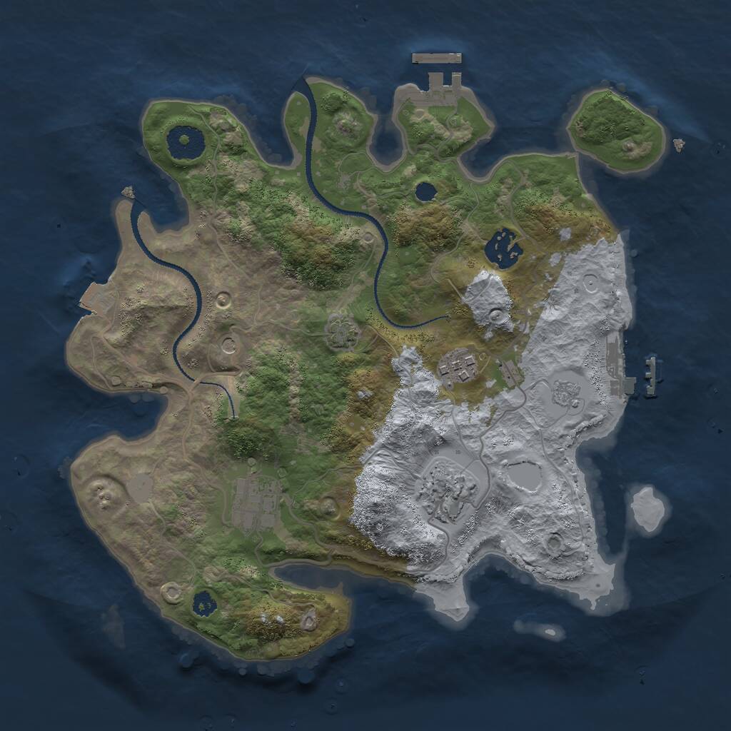 Rust Map: Procedural Map, Size: 3000, Seed: 2054129910, 10 Monuments