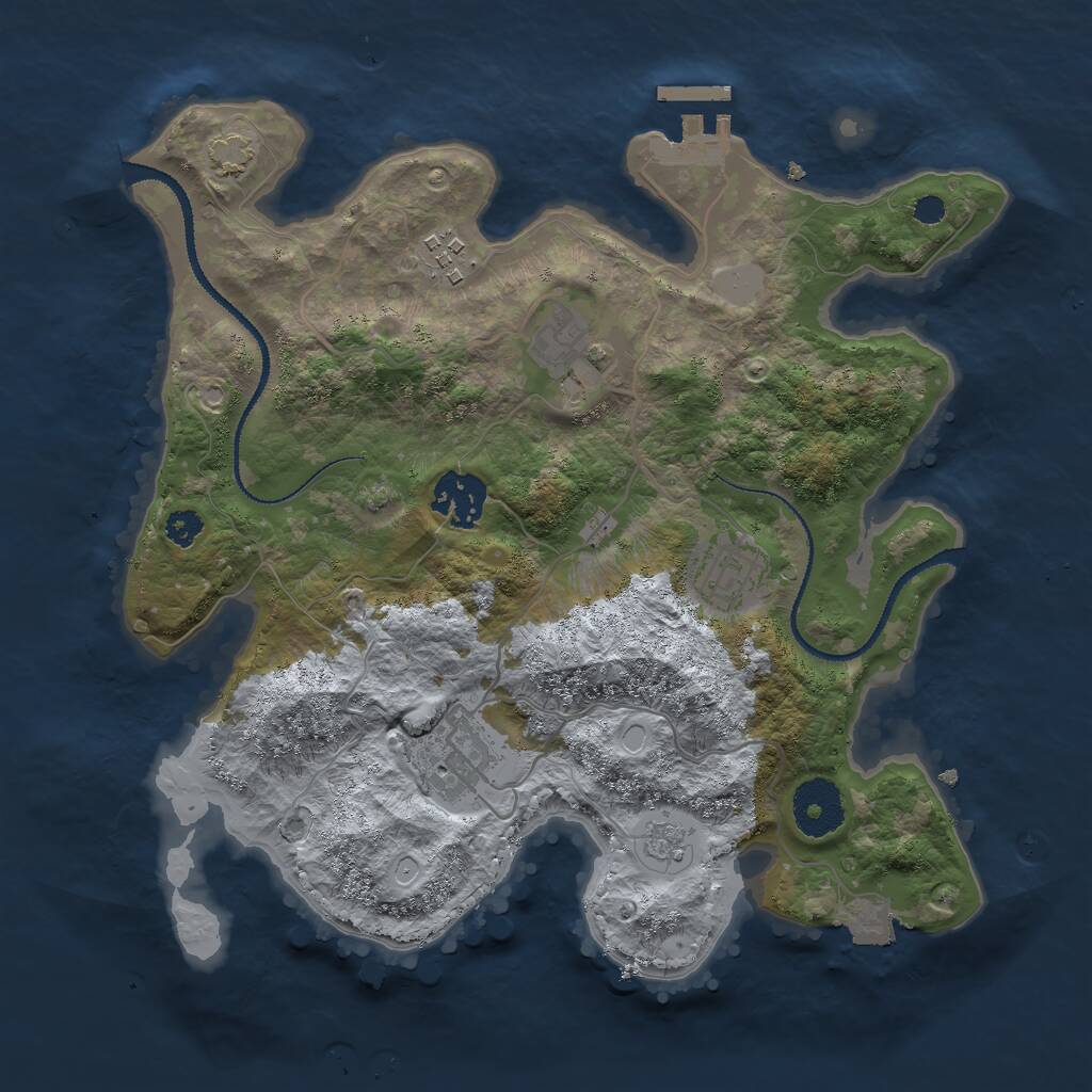 Rust Map: Procedural Map, Size: 3000, Seed: 17814, 9 Monuments