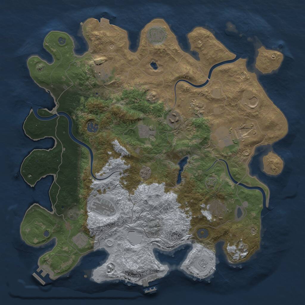 Rust Map: Procedural Map, Size: 4000, Seed: 1907031377, 17 Monuments