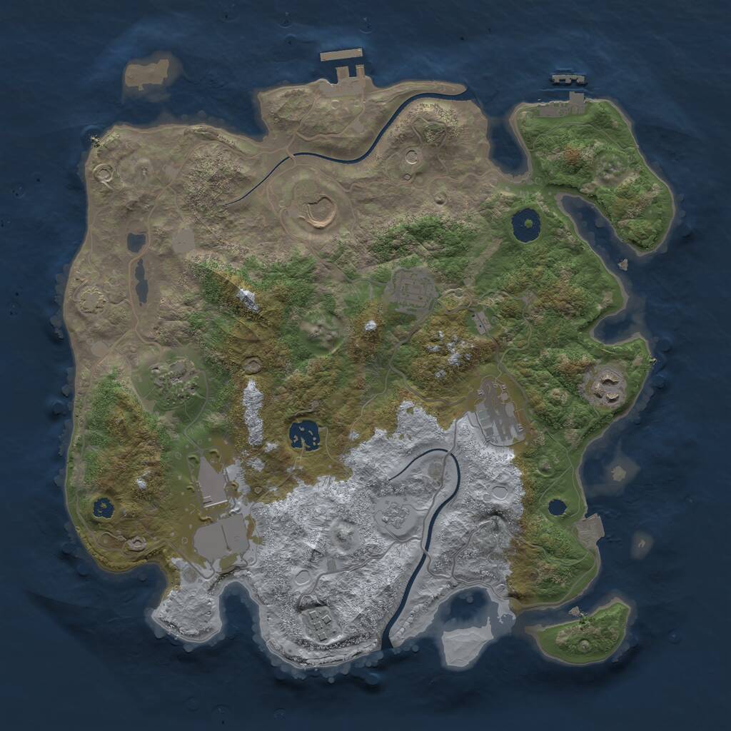 Rust Map: Procedural Map, Size: 3500, Seed: 1250107846, 14 Monuments