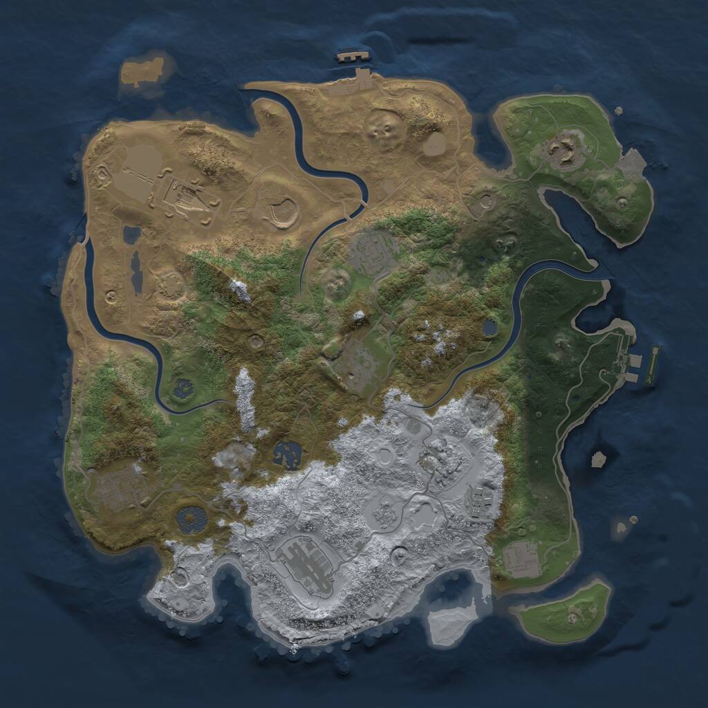 Rust Map: Procedural Map, Size: 3500, Seed: 1250107846, 16 Monuments