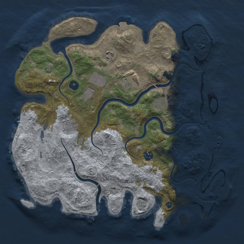 Rust Map: Procedural Map, Size: 3850, Seed: 68345094, 13 Monuments