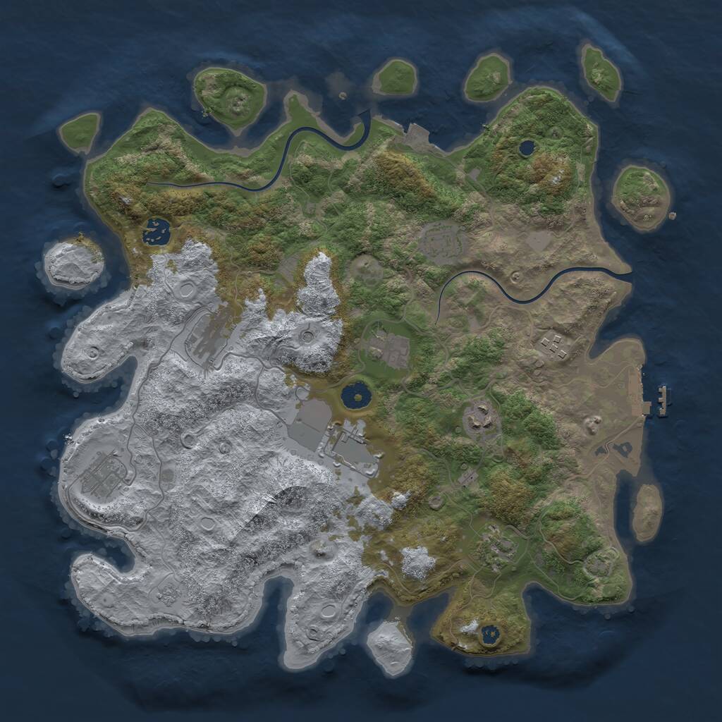 Rust Map: Procedural Map, Size: 3850, Seed: 68335055, 14 Monuments