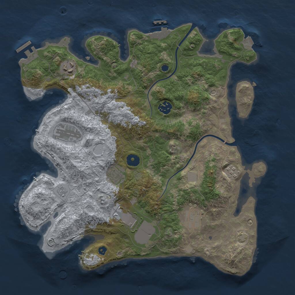 Rust Map: Procedural Map, Size: 3500, Seed: 734478044, 13 Monuments