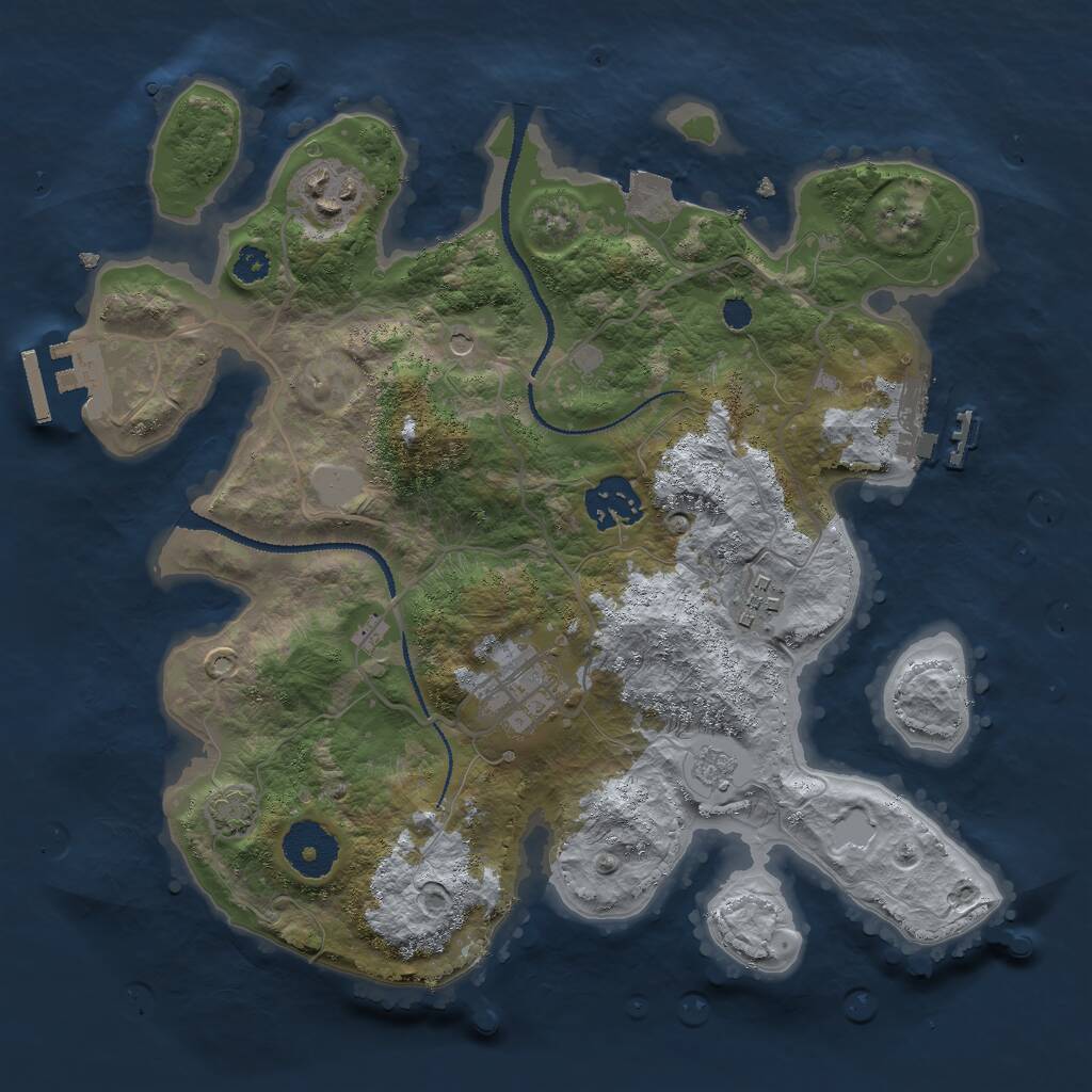 Rust Map: Procedural Map, Size: 3000, Seed: 76857, 10 Monuments