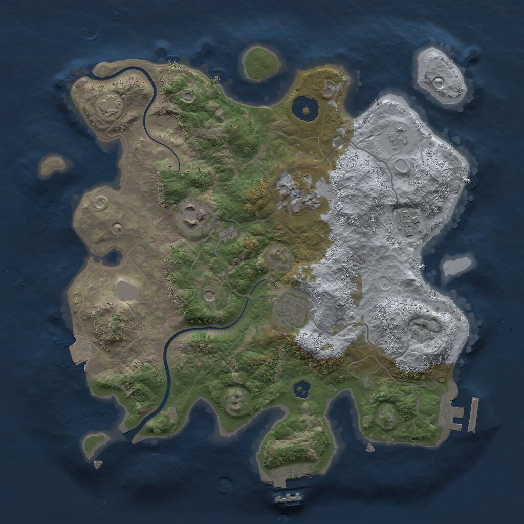 Rust Map: Procedural Map, Size: 3000, Seed: 32456, 10 Monuments