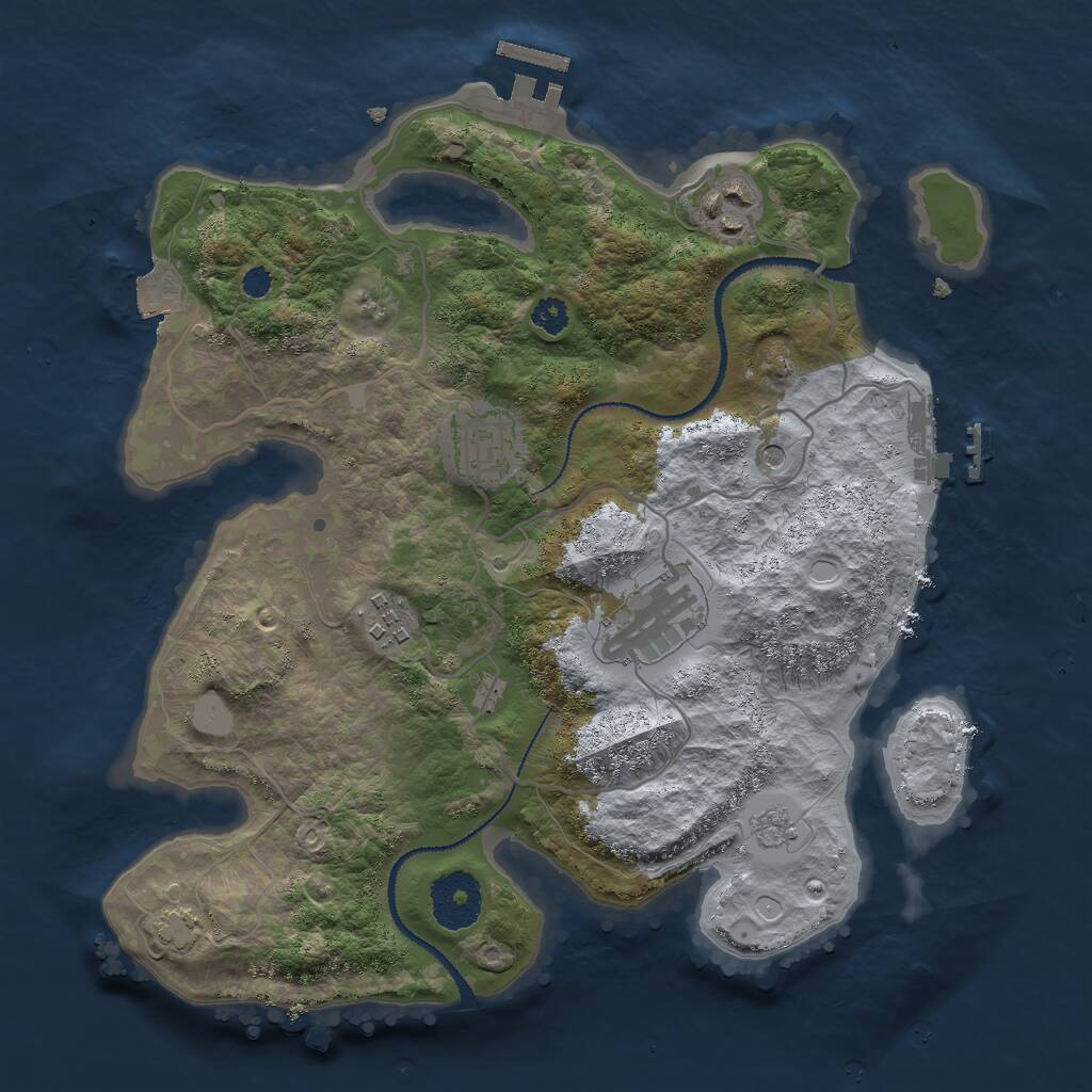 Rust Map: Procedural Map, Size: 3000, Seed: 96966, 10 Monuments