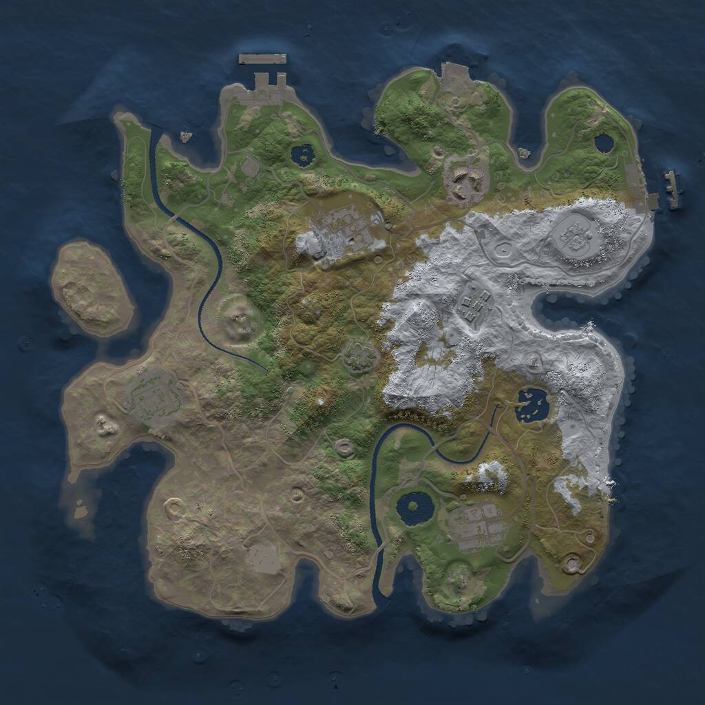 Rust Map: Procedural Map, Size: 3000, Seed: 1205857869, 11 Monuments