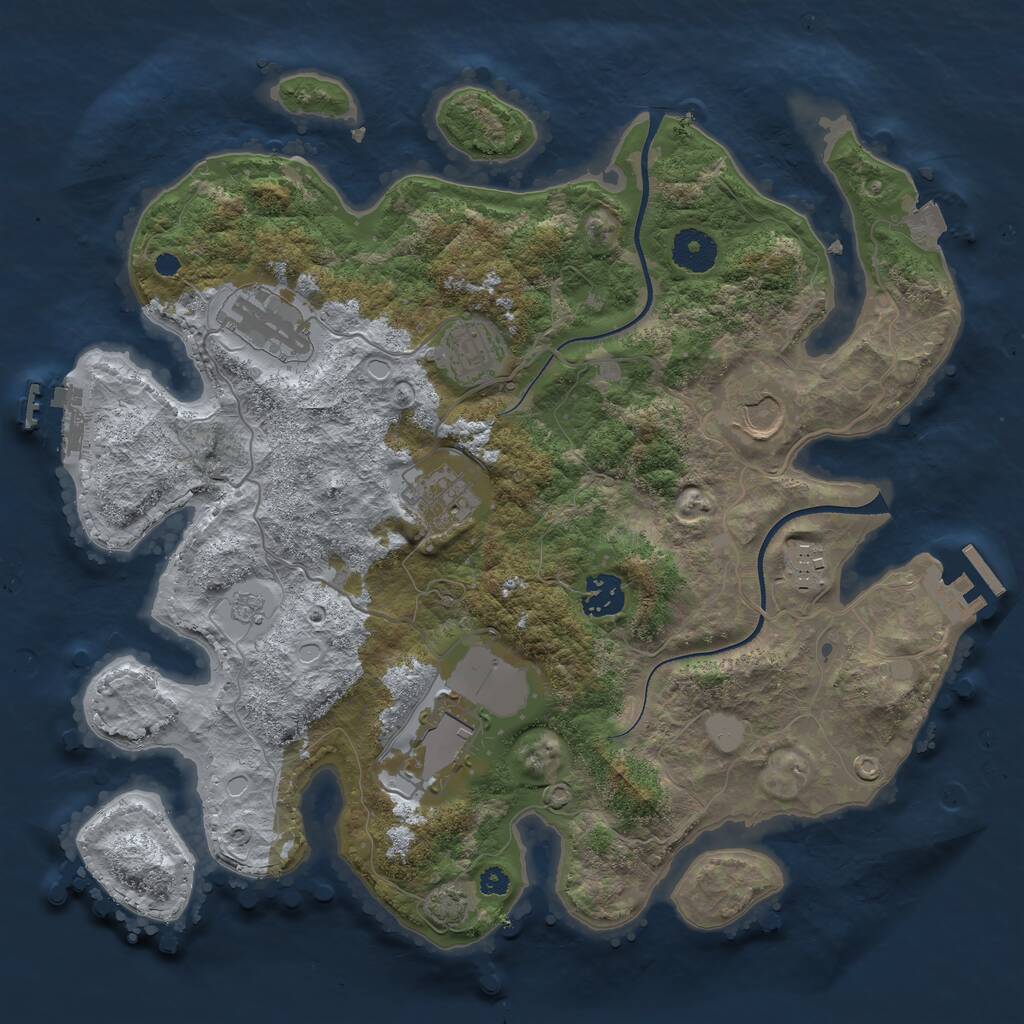 Rust Map: Procedural Map, Size: 3500, Seed: 2063023354, 12 Monuments