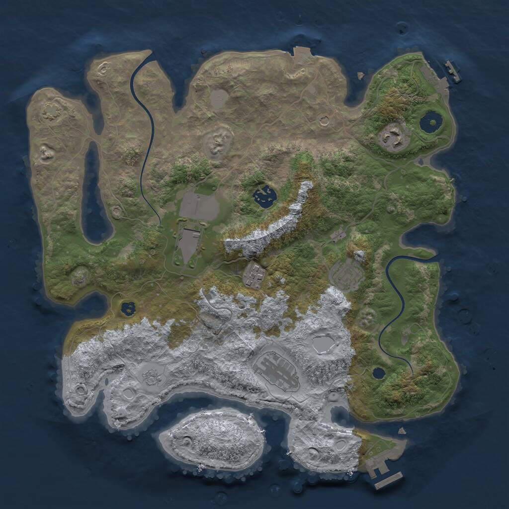 Rust Map: Procedural Map, Size: 3500, Seed: 131654351, 12 Monuments