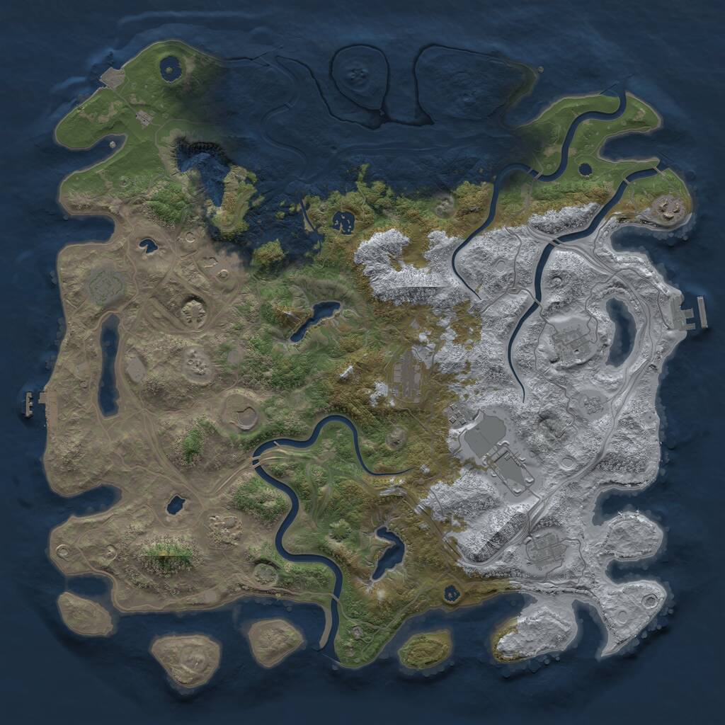 Rust Map: Procedural Map, Size: 4650, Seed: 1841432007, 17 Monuments