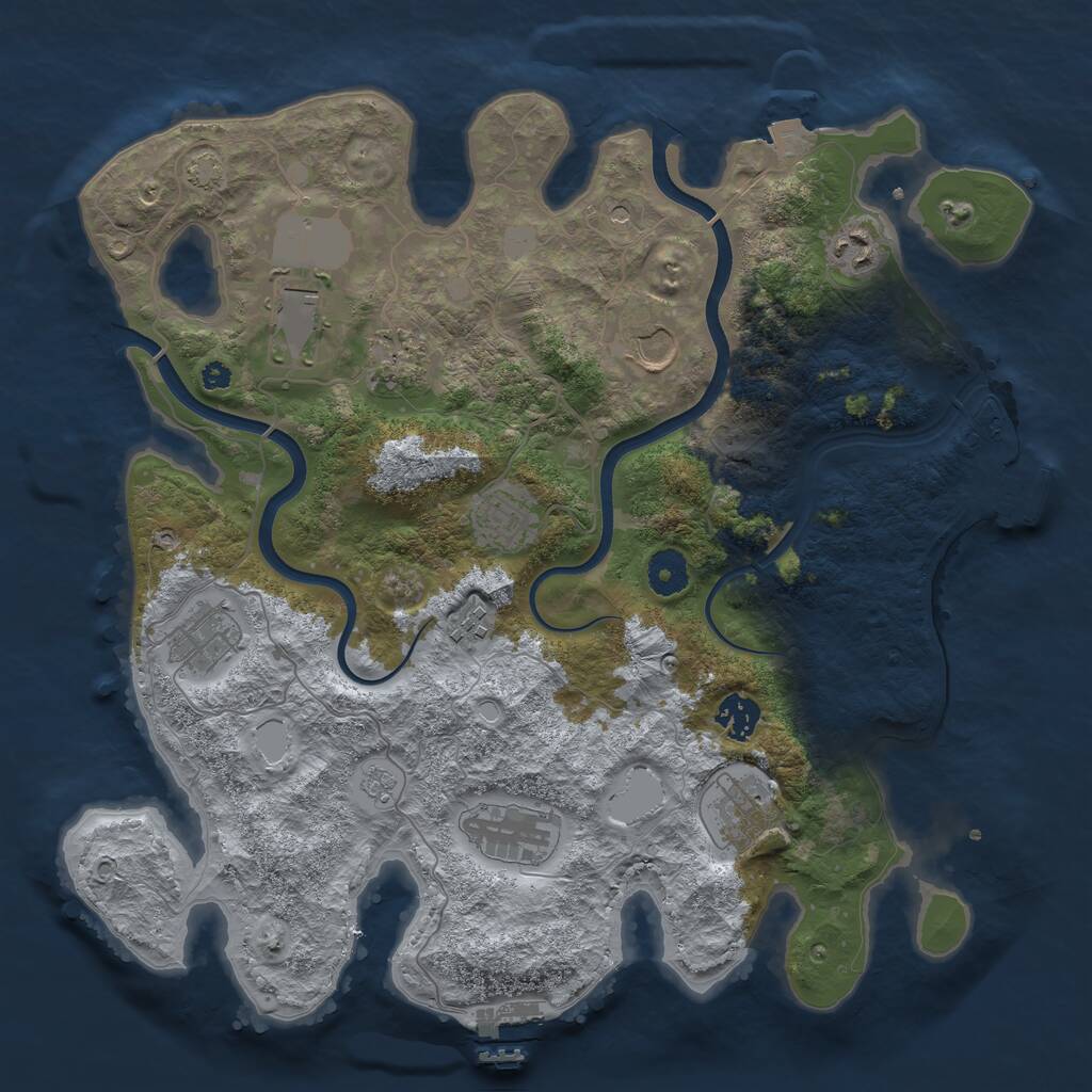 Rust Map: Procedural Map, Size: 3750, Seed: 2129393397, 16 Monuments