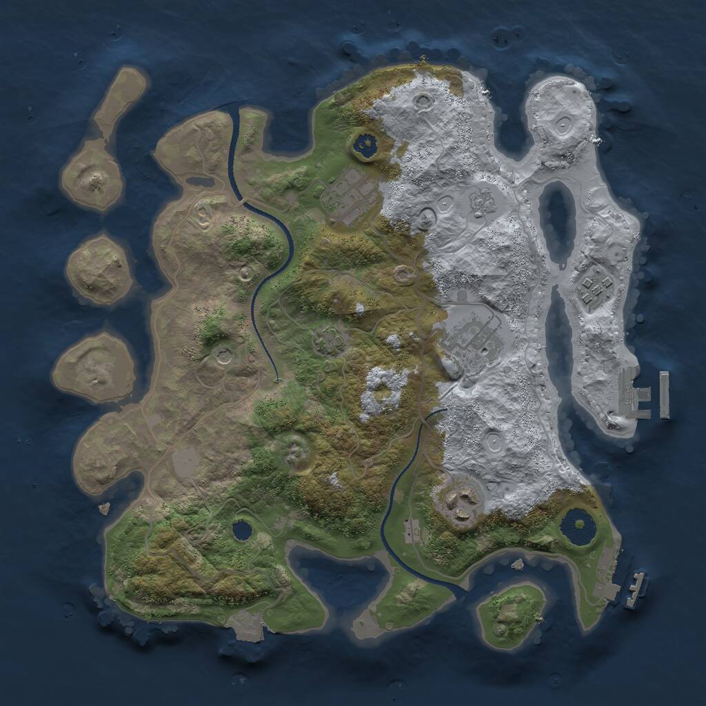 Rust Map: Procedural Map, Size: 3000, Seed: 1067939828, 10 Monuments