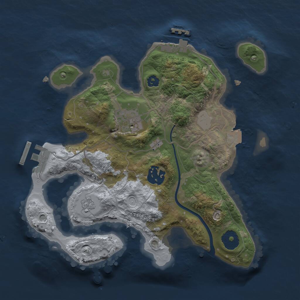 Rust Map: Procedural Map, Size: 2500, Seed: 735776429, 6 Monuments