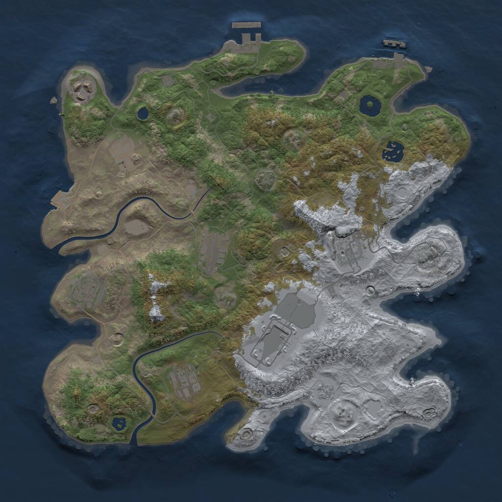 Rust Map: Procedural Map, Size: 3500, Seed: 1050294863, 14 Monuments