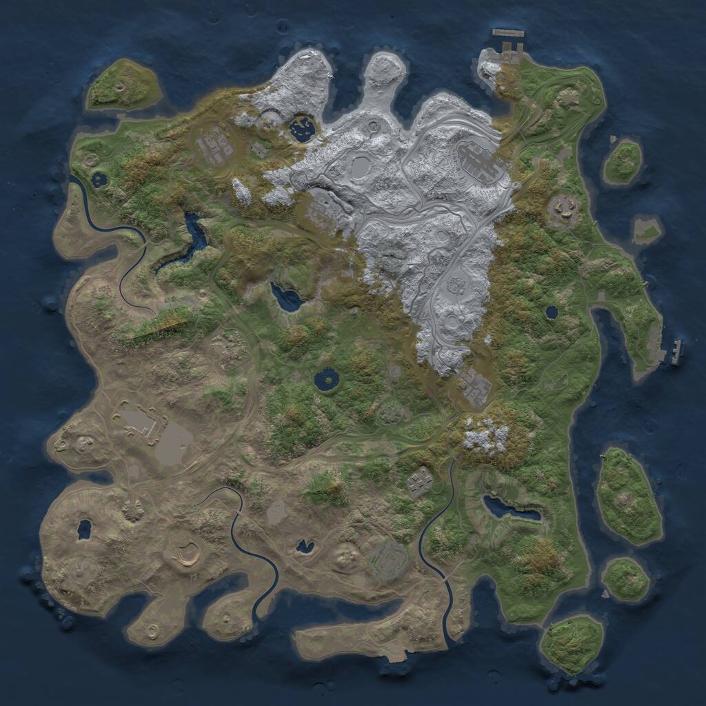 Rust Map: Procedural Map, Size: 4500, Seed: 1077055908, 17 Monuments