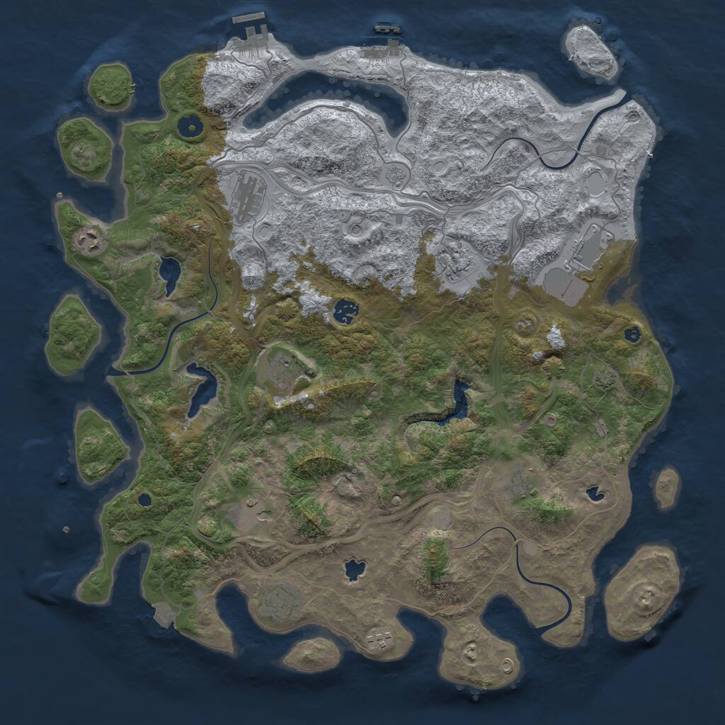 Rust Map: Procedural Map, Size: 4500, Seed: 1105127605, 16 Monuments