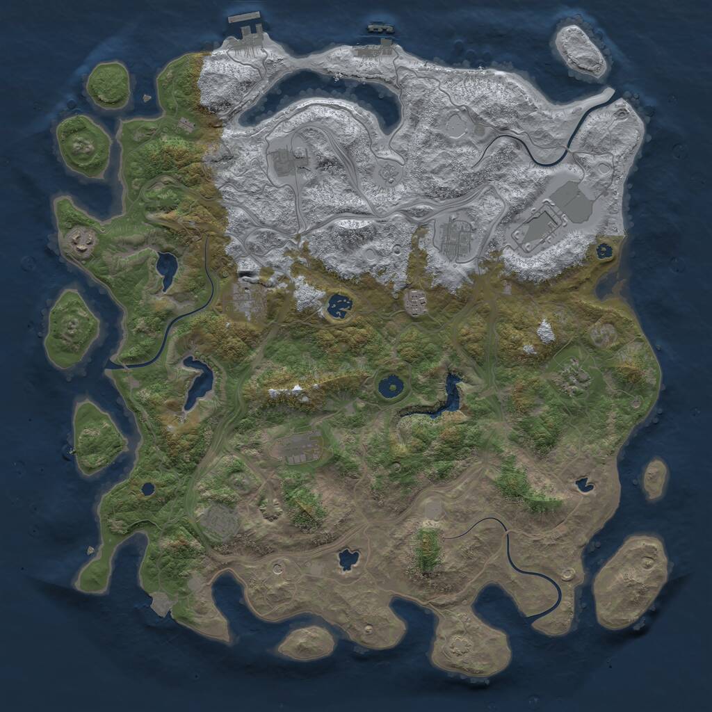 Rust Map: Procedural Map, Size: 4500, Seed: 1105127605, 16 Monuments