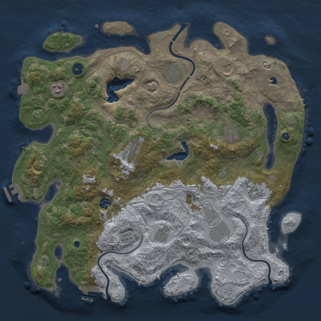 Rust Map: Procedural Map, Size: 4250, Seed: 83131233, 16 Monuments