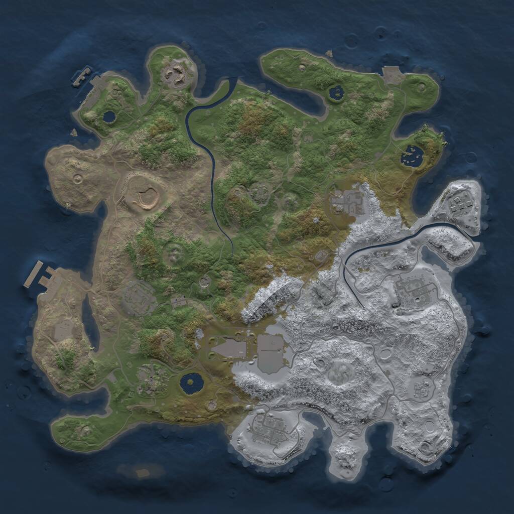 Rust Map: Procedural Map, Size: 3500, Seed: 753098736, 16 Monuments