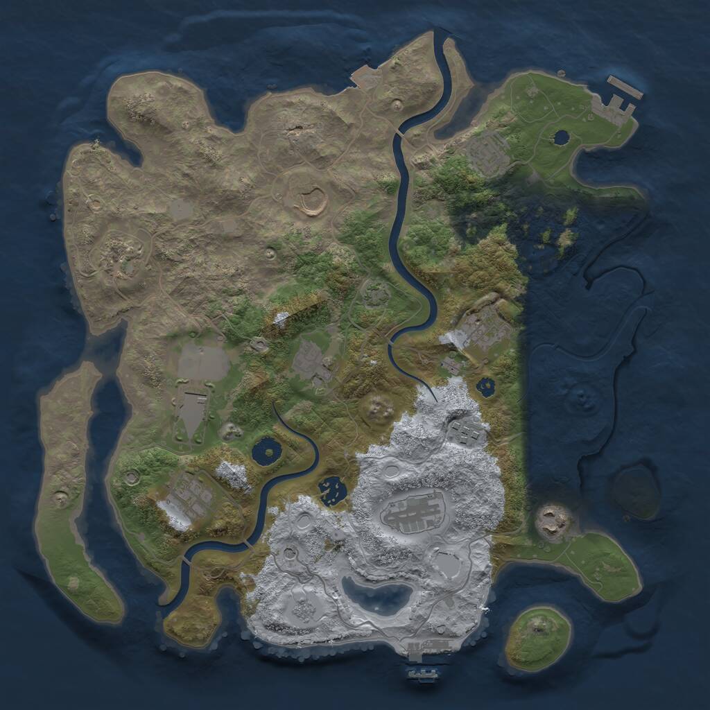 Rust Map: Procedural Map, Size: 3750, Seed: 1930383321, 17 Monuments