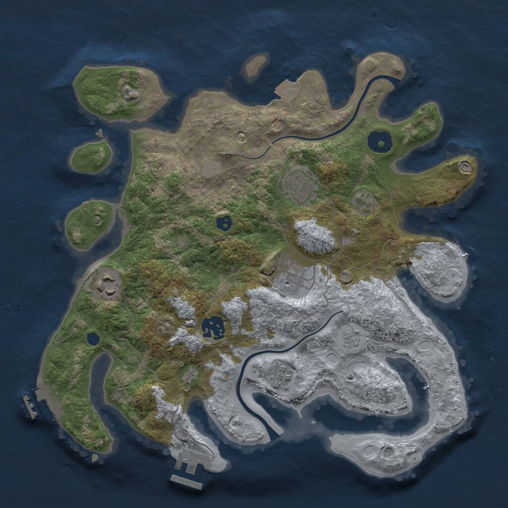 Rust Map: Procedural Map, Size: 3200, Seed: 427155817, 9 Monuments