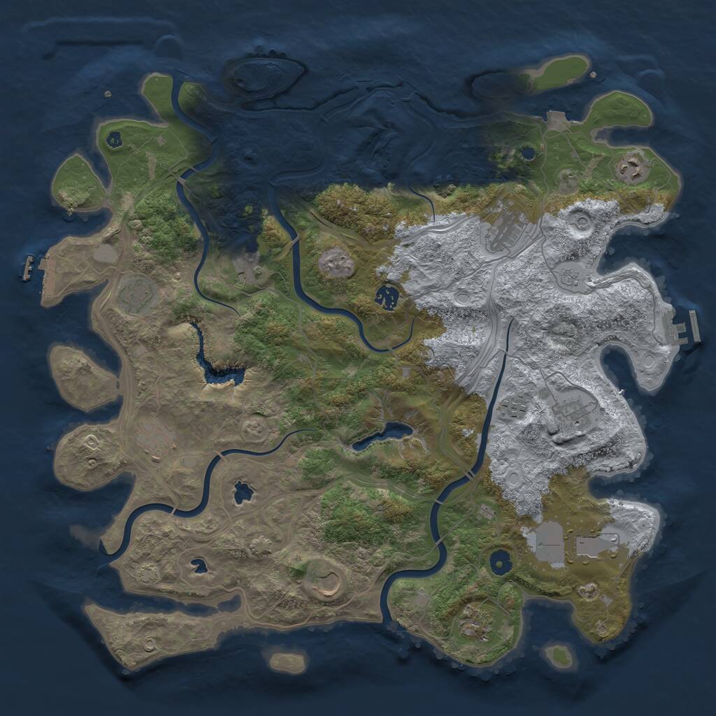 Rust Map: Procedural Map, Size: 4500, Seed: 7250686, 17 Monuments