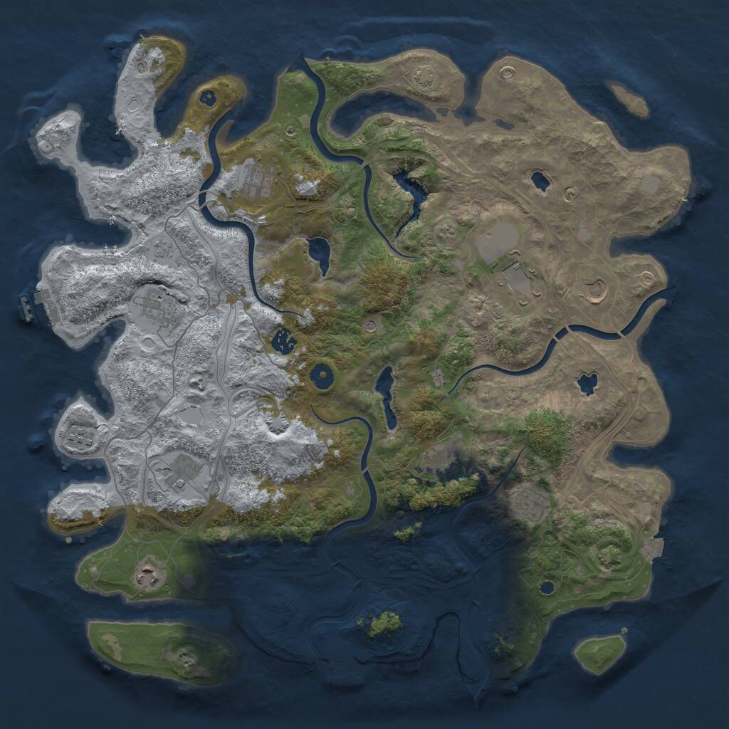 Rust Map: Procedural Map, Size: 4500, Seed: 11007, 16 Monuments