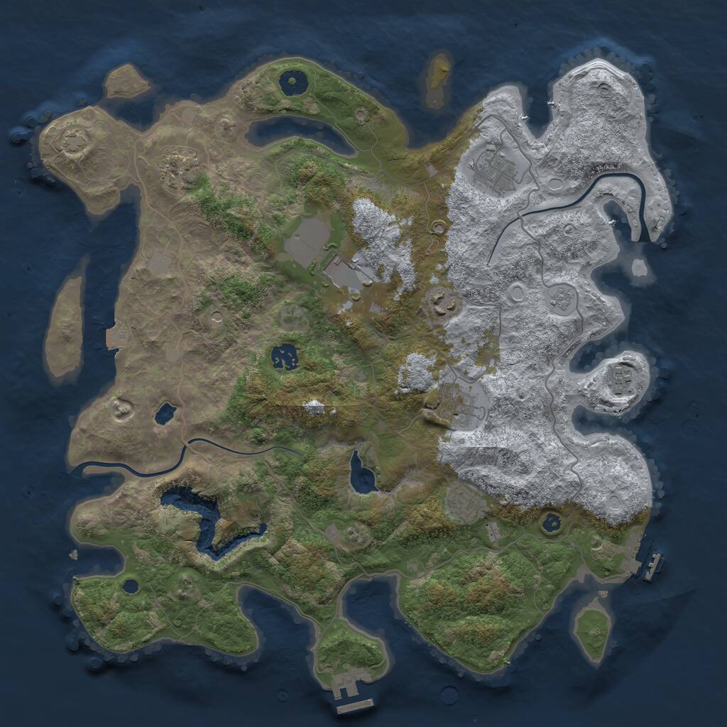 Rust Map: Procedural Map, Size: 4000, Seed: 11117777, 14 Monuments