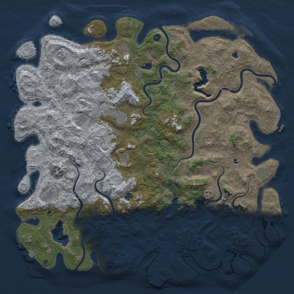 Rust Map: Procedural Map, Size: 6000, Seed: 66669666, 19 Monuments