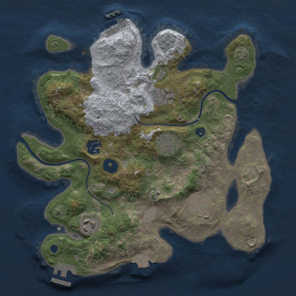 Rust Map: Procedural Map, Size: 3000, Seed: 2064342570, 12 Monuments
