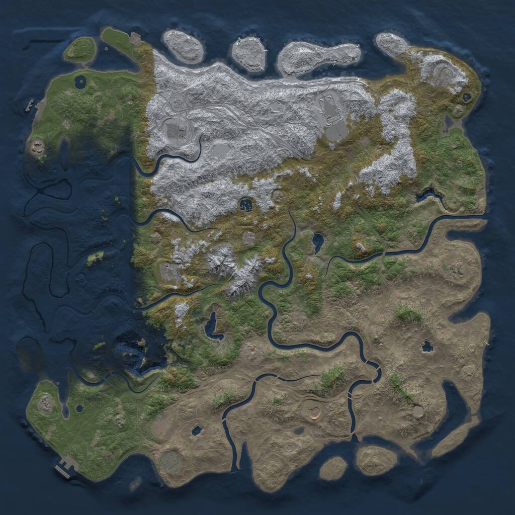 Rust Map: Procedural Map, Size: 6000, Seed: 594118296, 17 Monuments