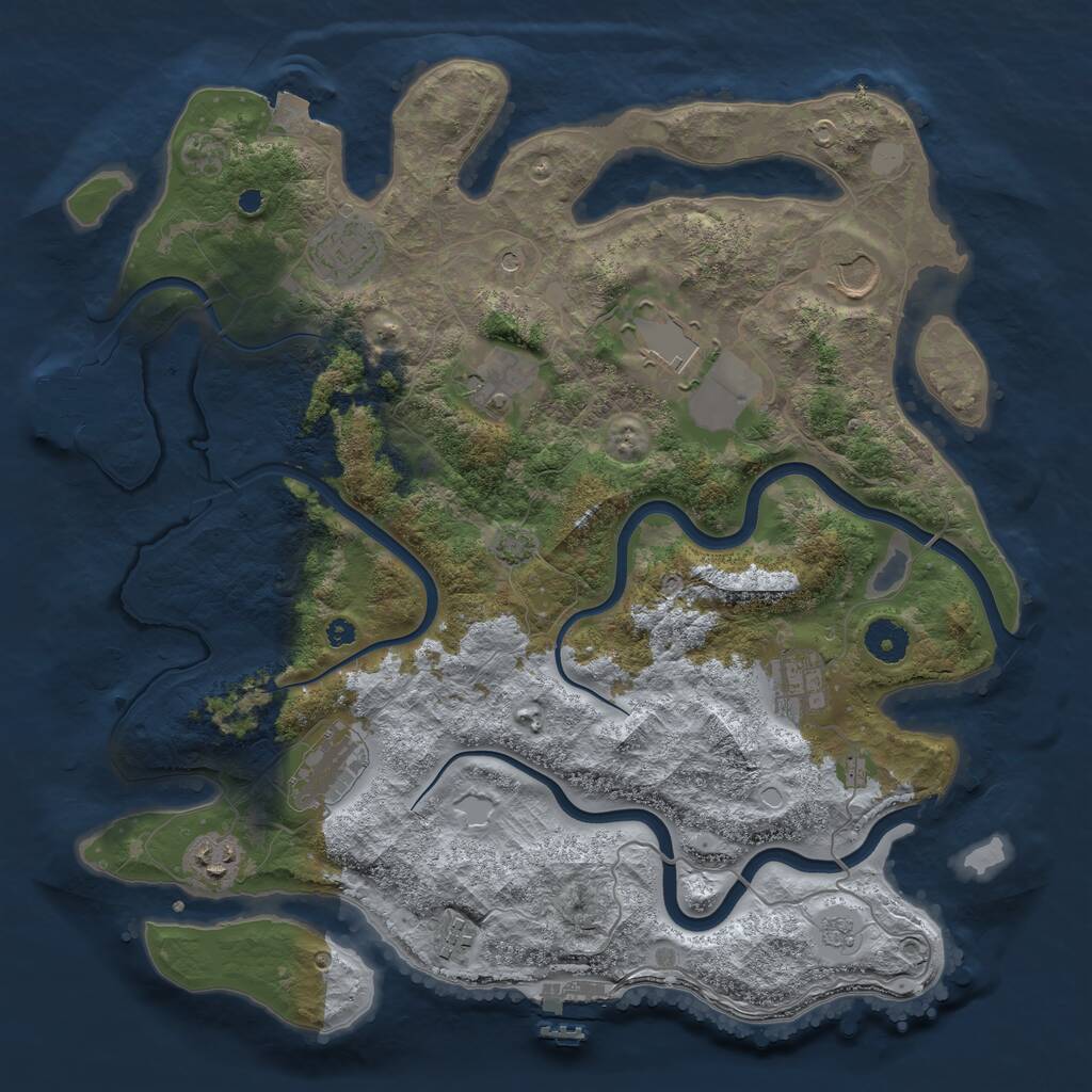 Rust Map: Procedural Map, Size: 3800, Seed: 68124, 14 Monuments